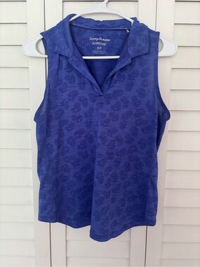 Tommy Bahama Top Royal Blue Sleeveless Polo Tank with Tonal Pineapple Texture